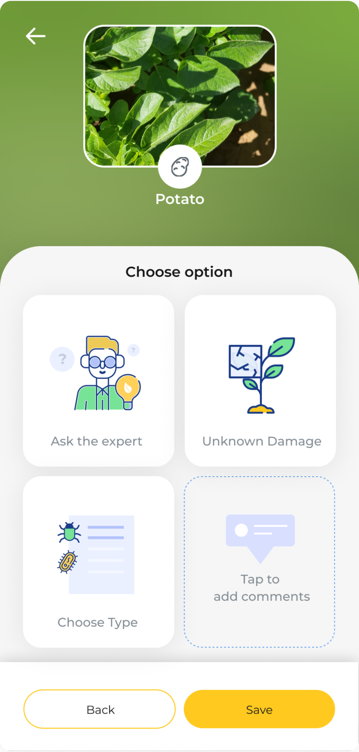 Choose option: ask expert, choose type, save